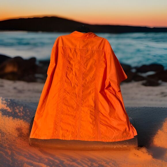 The Genuine Haband Guayabera 2XL Short Sleeve SnapUp Shirt  Orange 4 Front Pocke - Picture 6 of 12